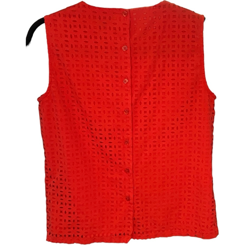 Cynthia Rowley Laser Cut Eyelet Lined Button Back Tank in Orange, XS - Picture 4 of 11